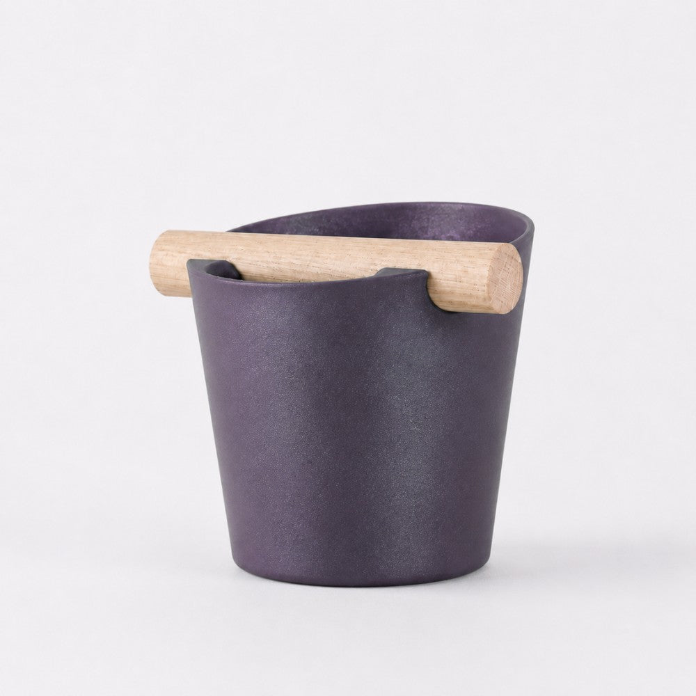 Nordic Espresso Knock Box Large Size with real oak wood bar in galaxy purple