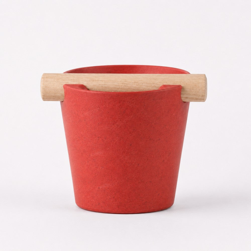 Nordic Espresso Knock Box Large Size with real oak wood bar in marble red