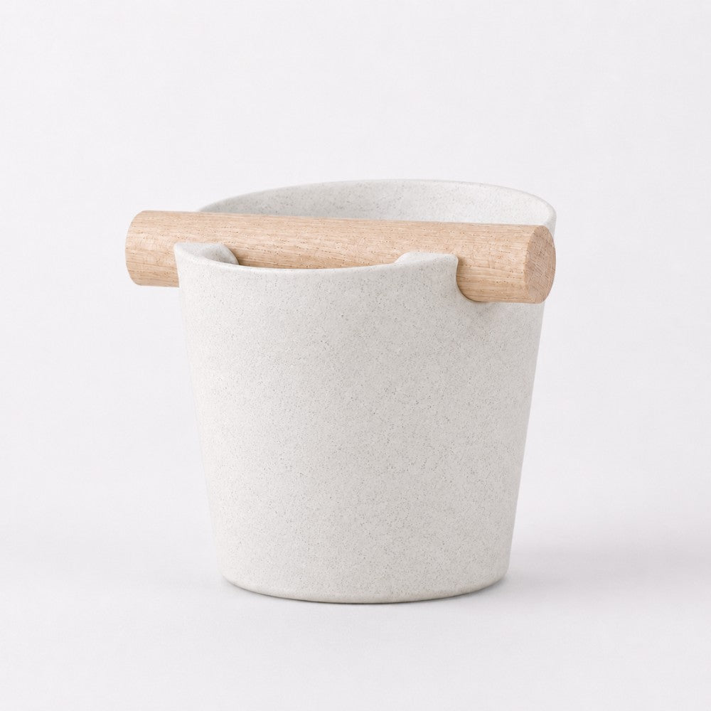 Nordic Espresso Knock Box Large Size with real oak wood bar in marble white