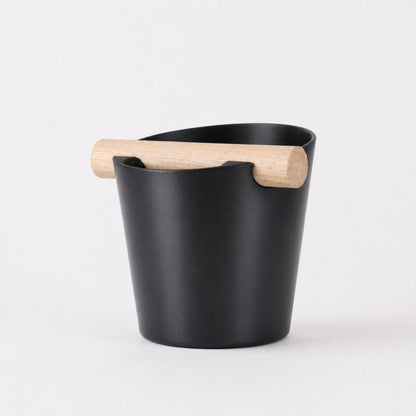 Nordic Espresso Knock Box Large Size with real oak wood bar in metallic black