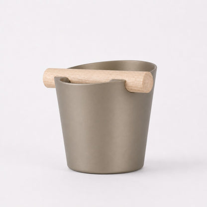 Nordic Espresso Knock Box Large Size with real oak wood bar in metallic gold