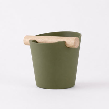 Nordic Espresso Knock Box Large Size with real oak wood bar in matte olive green