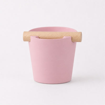 Nordic Espresso Knock Box Large Size with real oak wood bar in matte pink