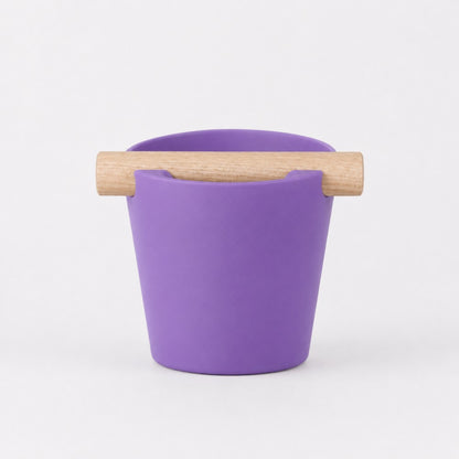 Nordic Espresso Knock Box Large Size with real oak wood bar in matte purple