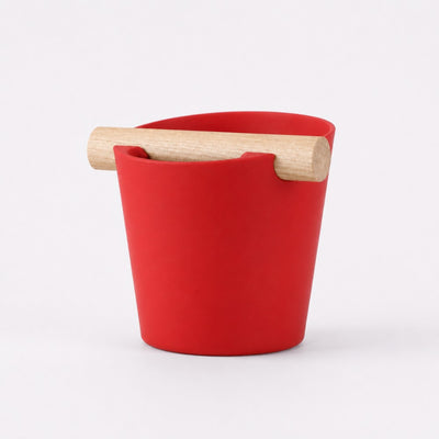 Nordic Espresso Knock Box Large Size with real oak wood bar in matte red