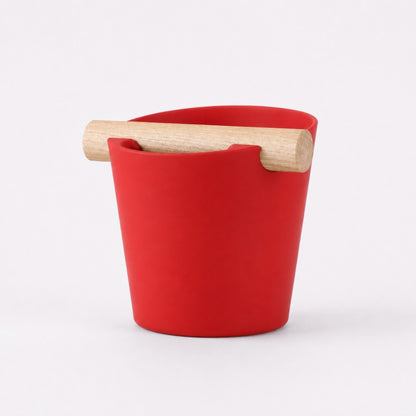 Nordic Espresso Knock Box Large Size with real oak wood bar in matte red
