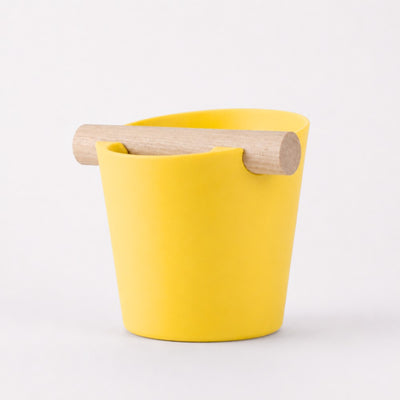 Nordic Espresso Knock Box Large Size with real oak wood bar in matte yellow