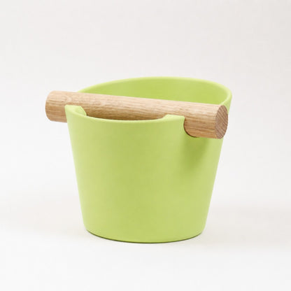 Nordic Espresso Knock Box Medium Size with real oak wood bar in matte apple green