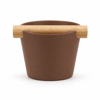 Nordic Espresso Knock Box Medium Size with real oak wood bar in matte brown