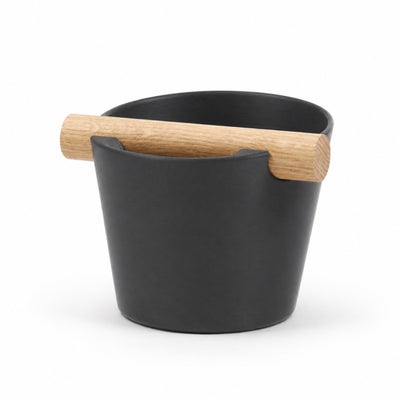Nordic Espresso Knock Box Medium Size with real oak wood bar in matte charcoal / black