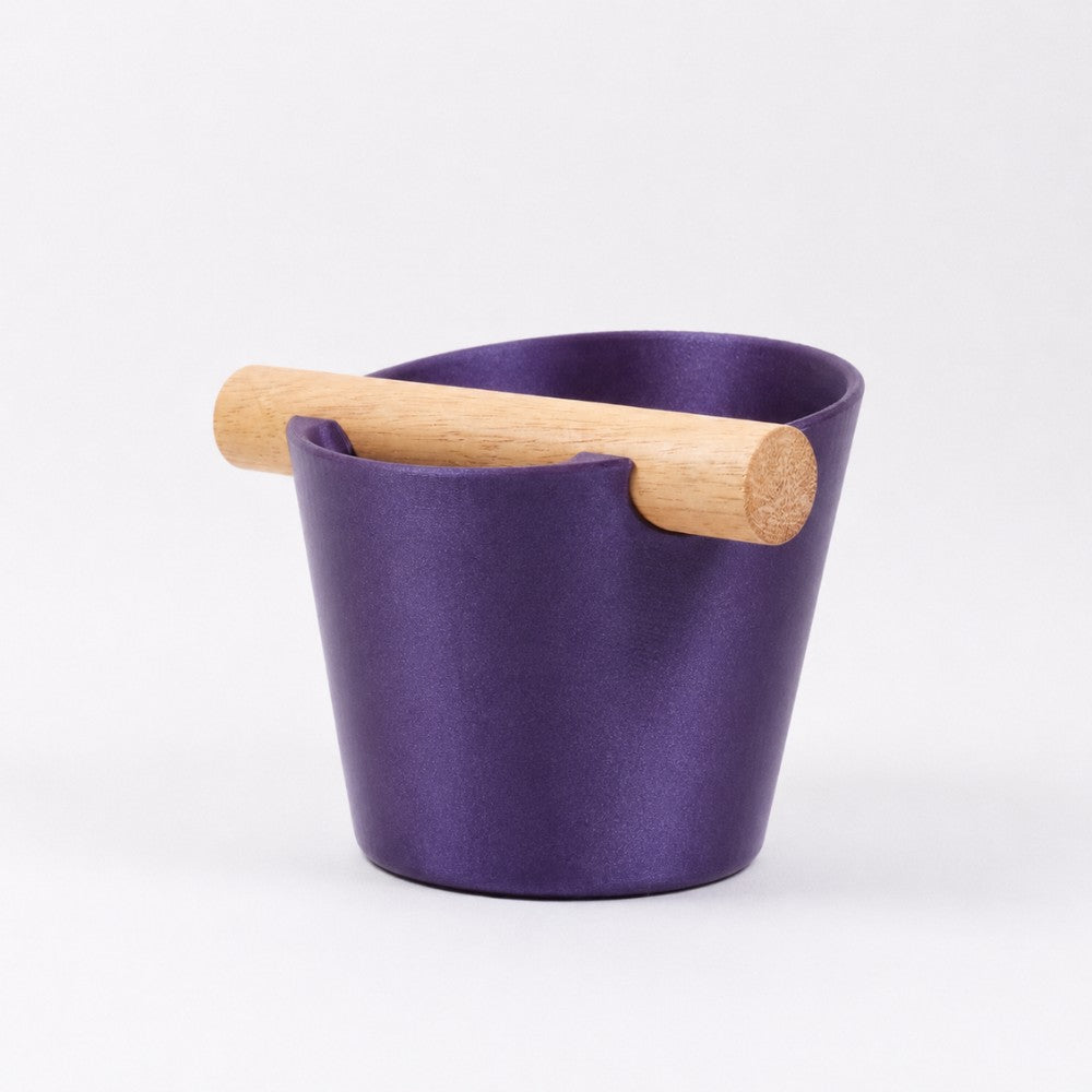 Nordic Espresso Knock Box Medium Size with real oak wood bar in galaxy purple
