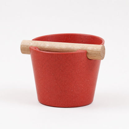 Nordic Espresso Knock Box Medium Size with real oak wood bar in marble red