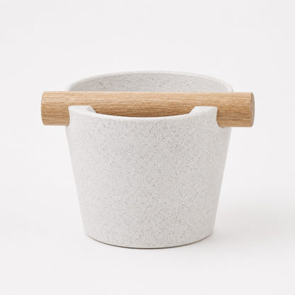 Nordic Espresso Knock Box Medium Size with real oak wood bar in marble white