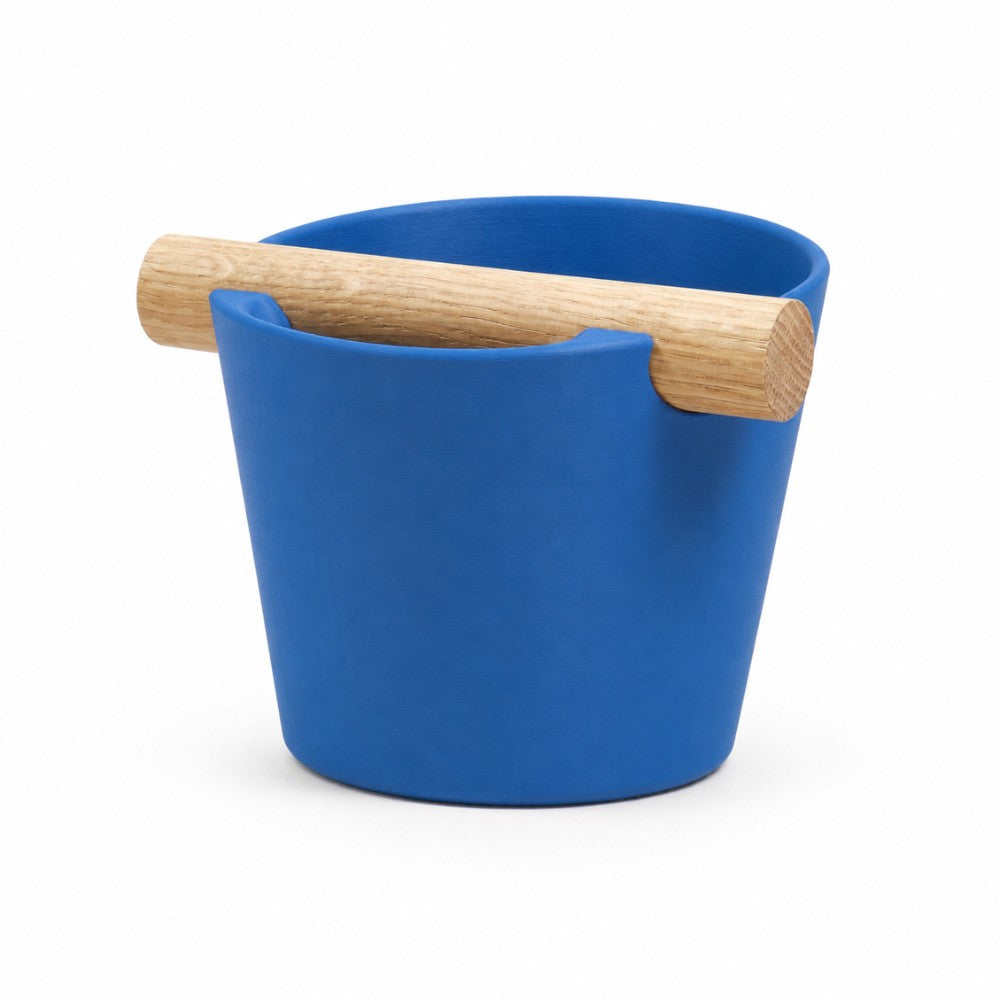 Nordic Espresso Knock Box Medium Size with real oak wood bar in matte marine blue