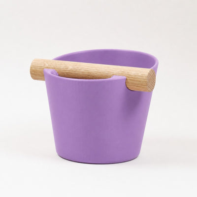 Nordic Espresso Knock Box Medium Size with real oak wood bar in matte purple