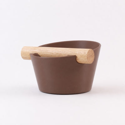 Nordic Espresso Knock Box Small Size with real oak wood bar in matte brown