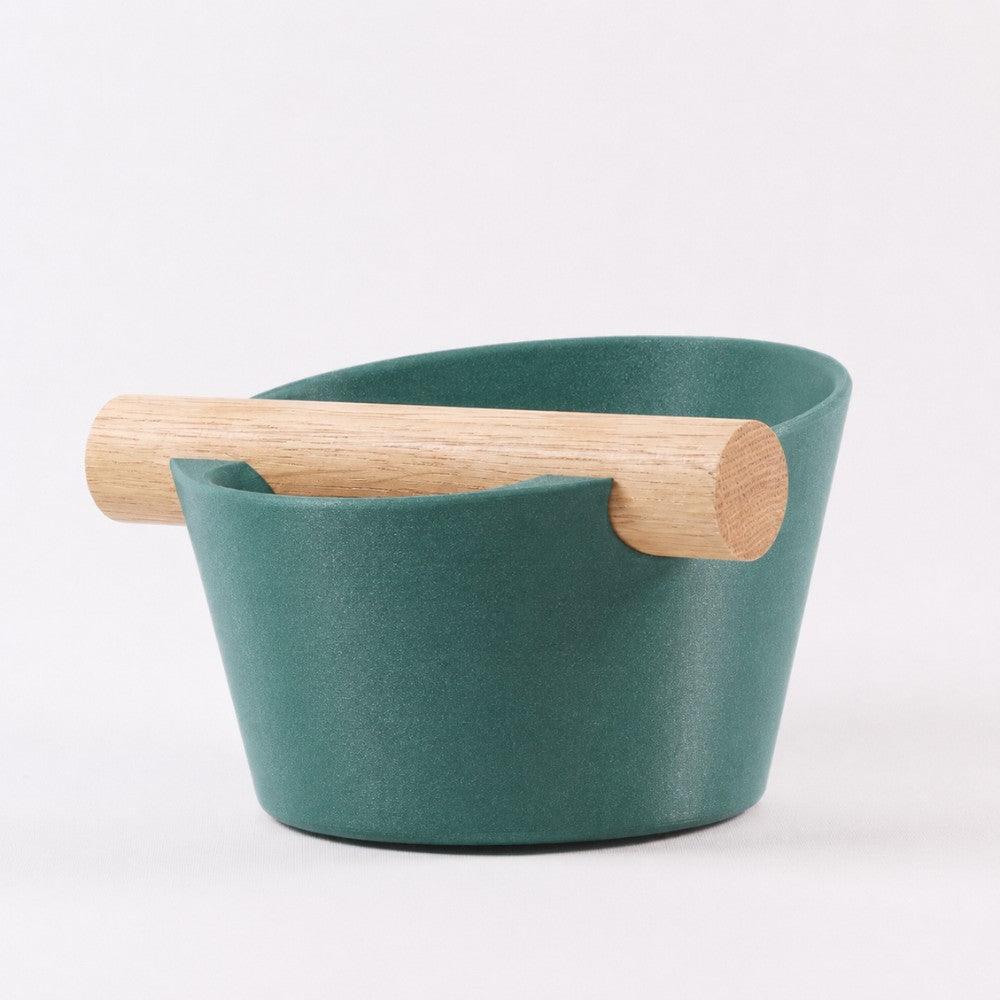 Nordic Espresso Knock Box Small Size with real oak wood bar in galaxy green