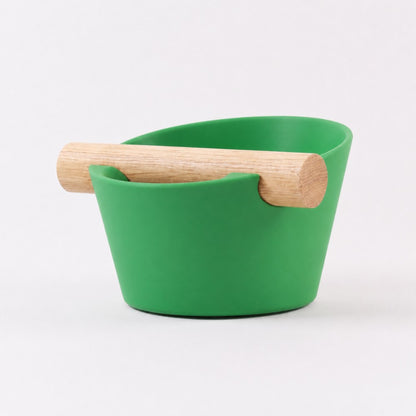 Nordic Espresso Knock Box Small Size with real oak wood bar in matte graass green