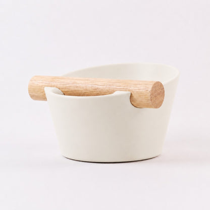 Nordic Espresso Knock Box Small Size with real oak wood bar in matte ivory white