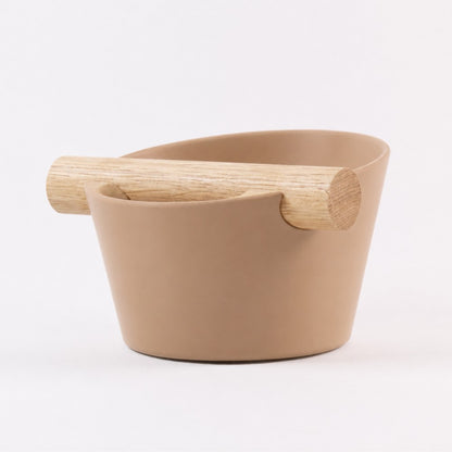 Nordic Espresso Knock Box Small Size with real oak wood bar in matte latte brown