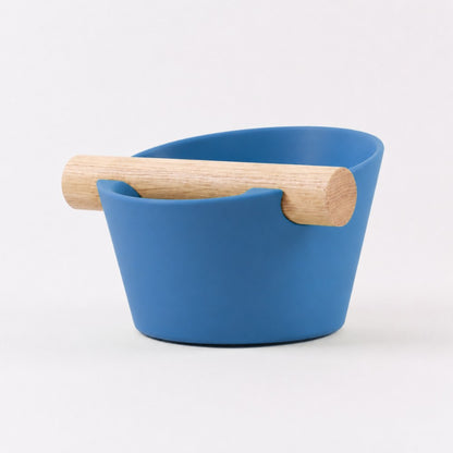 Nordic Espresso Knock Box Small Size with real oak wood bar in matte marine blue
