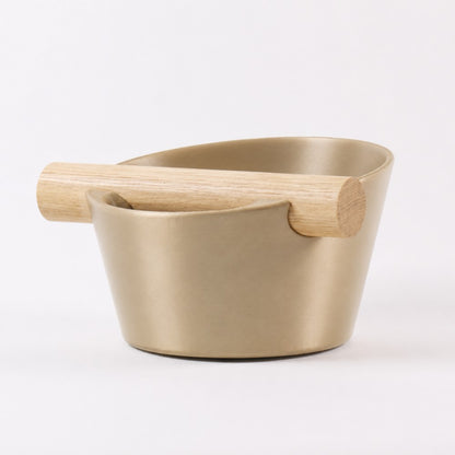 Nordic Espresso Knock Box Small Size with real oak wood bar in metallic gold