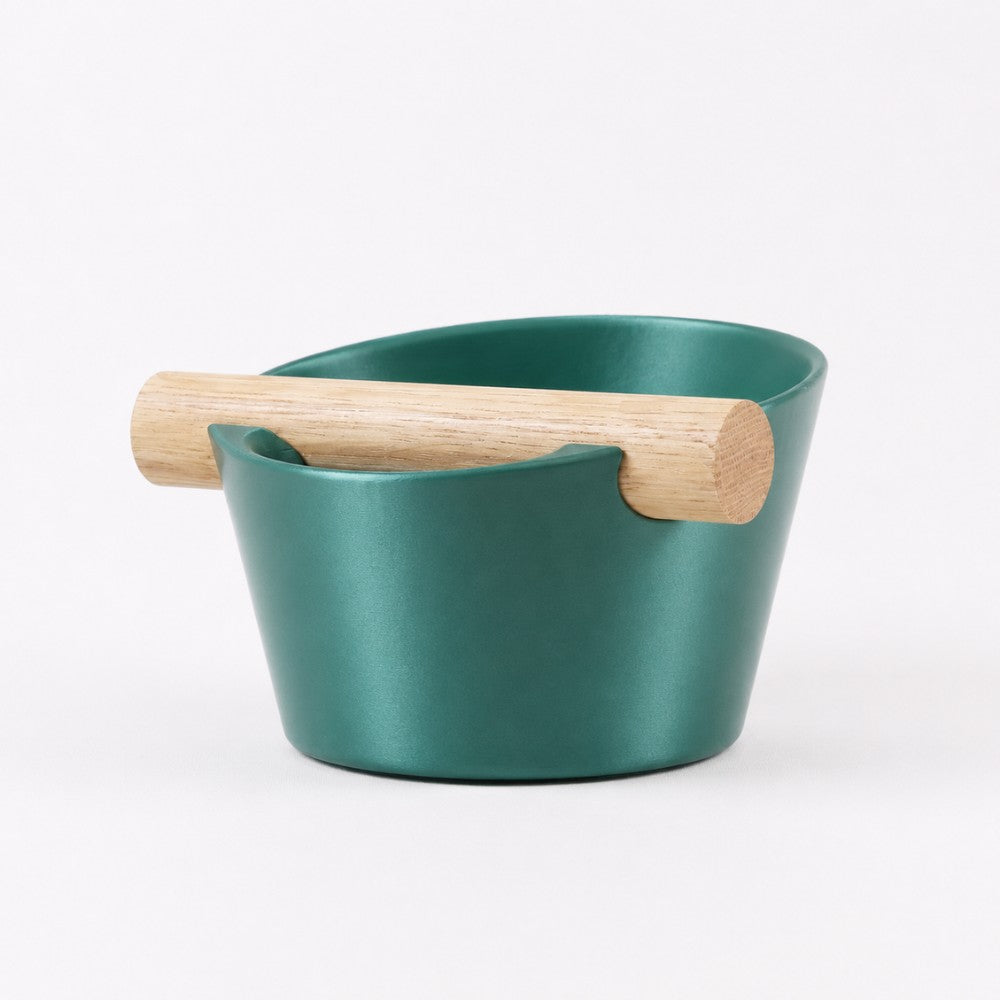 Nordic Espresso Knock Box Small Size with real oak wood bar in metallic green