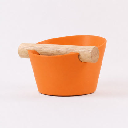 Nordic Espresso Knock Box Small Size with real oak wood bar in matte orange