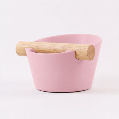 Nordic Espresso Knock Box Small Size with real oak wood bar in matte pink