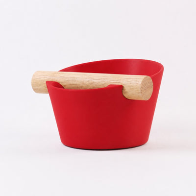 Nordic Espresso Knock Box Small Size with real oak wood bar in matte red
