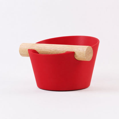 Nordic Espresso Knock Box Small Size with real oak wood bar in matte red