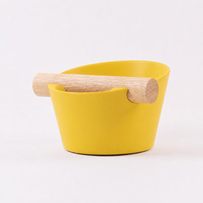 Nordic Espresso Knock Box Small Size with real oak wood bar in matte yellow