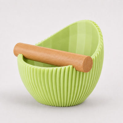 Nova Ribbed Espresso Knock Box with real oak wood bar in matte apple green