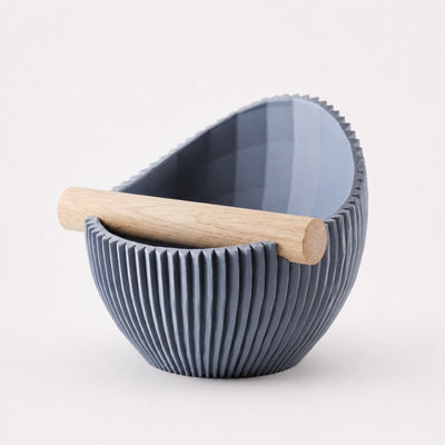 Nova Ribbed Espresso Knock Box with real oak wood bar in matte ash grey