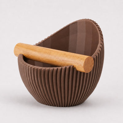 Nova Ribbed Espresso Knock Box with real oak wood bar in matte brown