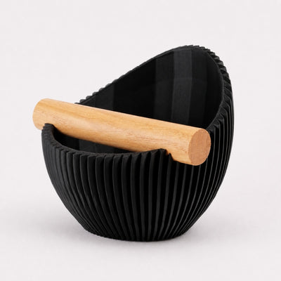 Nova Ribbed Espresso Knock Box with real oak wood bar in matte charcoal