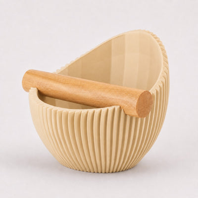 Nova Ribbed Espresso Knock Box with real oak wood bar in matte desert tan