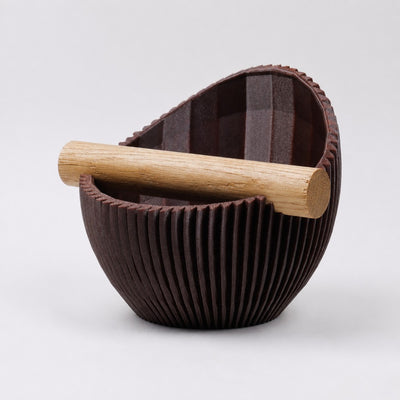 Nova Ribbed Espresso Knock Box with real oak wood bar in galaxy brown