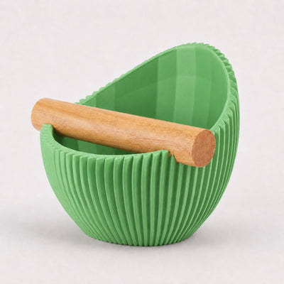 Nova Ribbed Espresso Knock Box with real oak wood bar in matte grass green