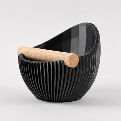 Nova Ribbed Espresso Knock Box with real oak wood bar in metallic black