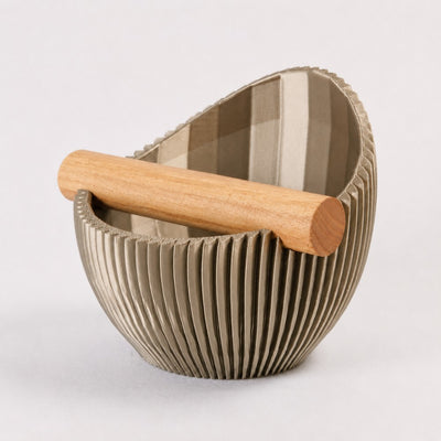 Nova Ribbed Espresso Knock Box with real oak wood bar in metallic gold