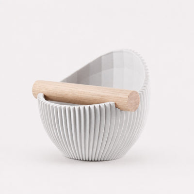 Nova Ribbed Espresso Knock Box with real oak wood bar in matte off white
