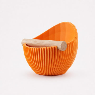 Nova Ribbed Espresso Knock Box with real oak wood bar in matte orange