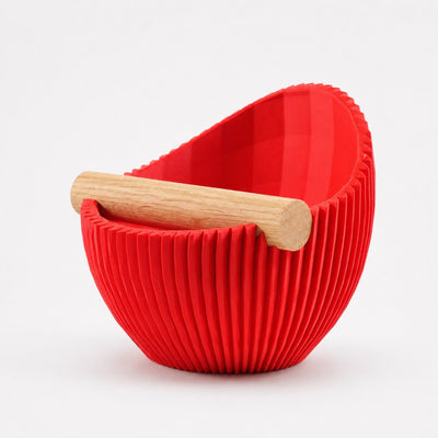 Nova Ribbed Espresso Knock Box with real oak wood bar in matte red