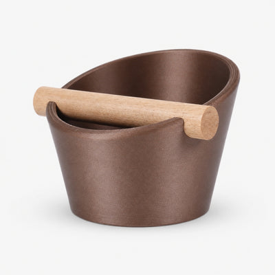 Oval Espresso Knock Box with real oak wood bar in Galaxy Brown