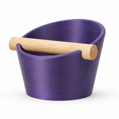 Oval Espresso Knock Box with real oak wood bar in Galaxy Purple
