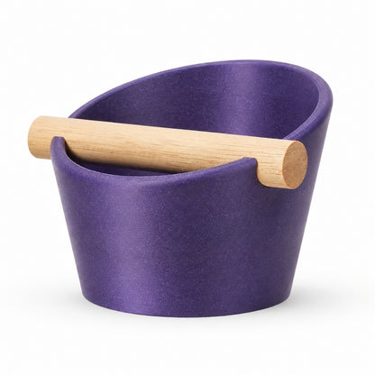 Oval Espresso Knock Box with real oak wood bar in Galaxy Purple