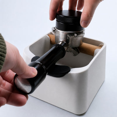 The Pod 3-in-1 Coffee Knock Box with Portafilter Stand & Oak Wood Knock Bar - Knocdic