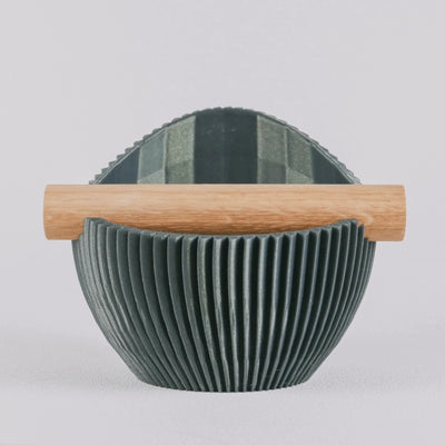 Nova Ribbed Espresso Knock Box with real oak wood bar in galaxy green