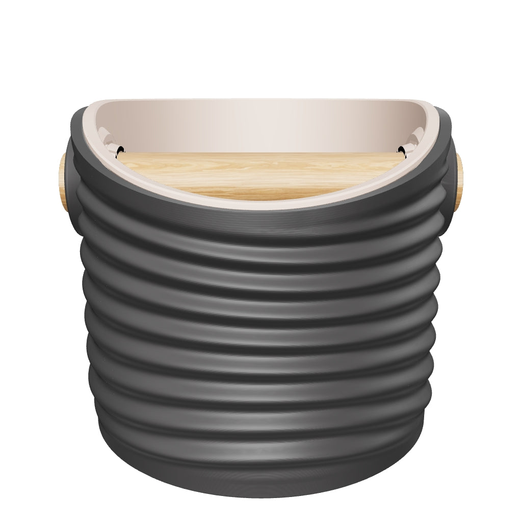 Ripple Round knock box 3D model, shown in Charcoal with Latte inner, Medium